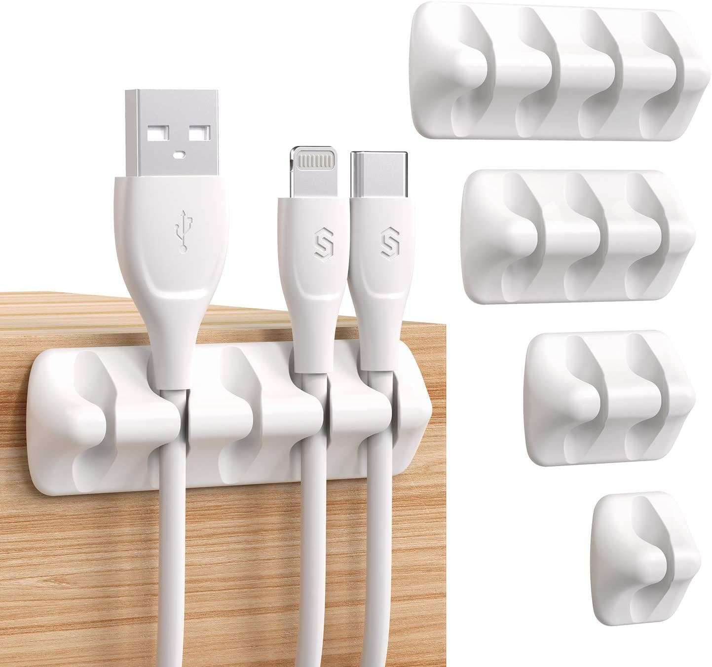 Syncwire Cable Clips Cord Holders Self Adhesive Cord Organizer Cable  Management for Desk, Home, Office - White