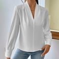 thumbnail image 3 of TKLPEHG Womens Tops Dressy Casual V Neck Elegant Shirts Lightweight Leisure Comfy Long Sleeve Classic Solid Color Loose Fashion Blouses (White,S), 3 of 7