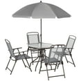 thumbnail image 2 of 6 Piece Patio Dining Set for 4 with Umbrella, Outdoor Table and Chairs Set with 4 Folding Chairs, Round Glass Table and 67" Dia Umbrella, for Garden, Backyard, Poolside, Gray, 2 of 9