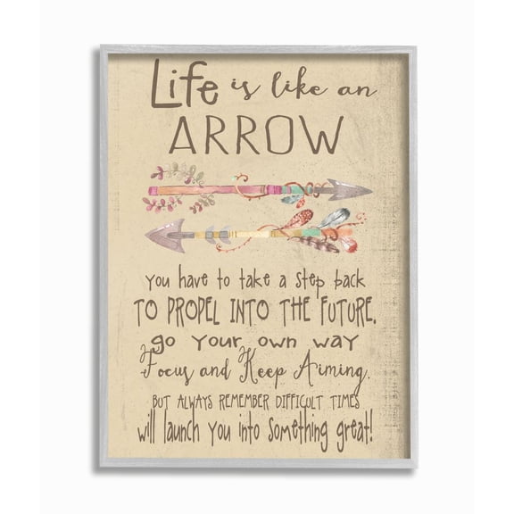Stupell Industries Eclectic Life is Like an Arrow' Icon Inspirational Typography Gray Framed Giclee Art, 11 x 14, by Regina Nouvel
