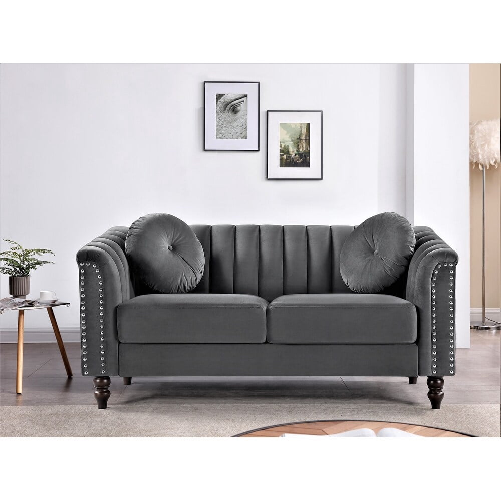 US PRIDE FURNITURE Hills Tufted Back Nailhead 61.4'' Loveseat-Grey