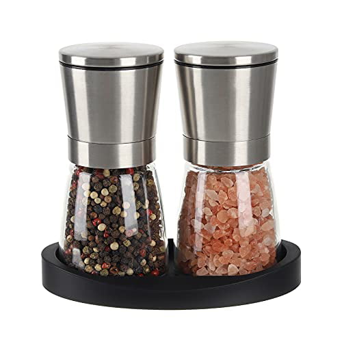 Original Stainless Steel Salt and Pepper Grinder set of 2-Tall Salt and Pepper Shakers with Adjustable Coarseness-Easy To Clean- Sets Of 2 Easy to Fill Salt and Pepper Mill set 