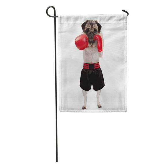 NUDECOR Cool Standing Pug Dog Boxer Punching Red Boxing Gloves Garden Flag Decorative Flag House Banner 12x18 inch