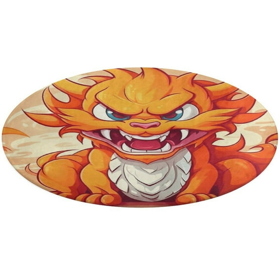 Cute Dragon Baby Round Small Area Rug, Print Non Slip Washable Floor Mat, Soft Throw Rug for Living Room, Powder Room Entryway, Bathroom, Bedside
