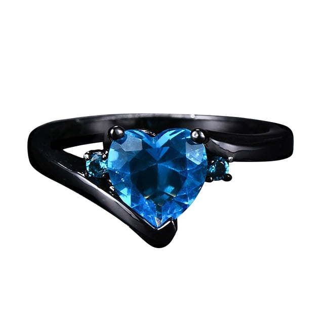 Corazón Mar Zafiro Circón Negro Anillo en Forma de Anillo Decorativo para Niñas Anillo de Luz Boda Compromiso Artesanía