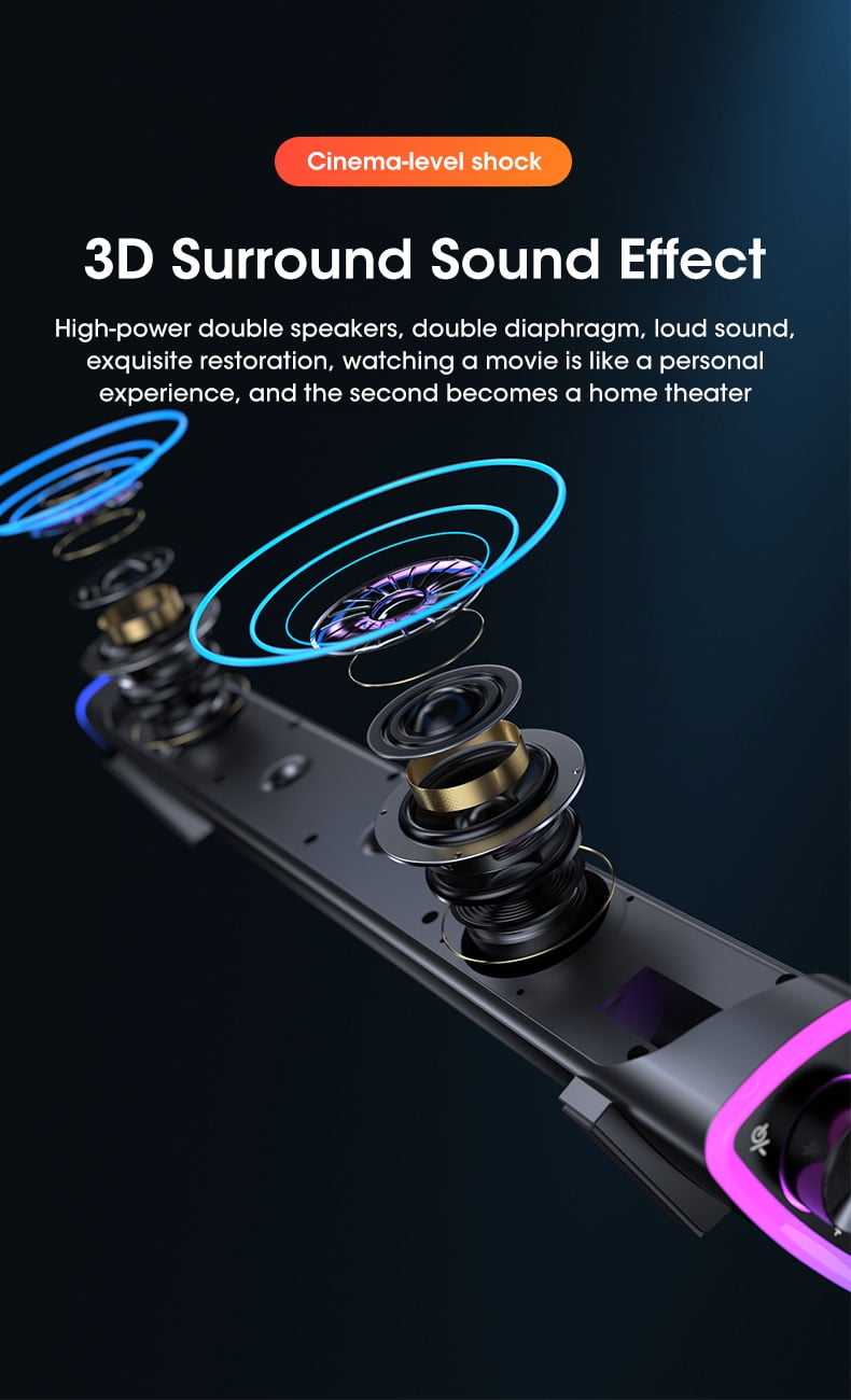 4D Computer Speaker Bar Stereo Sound Subwoofer Bluetooth Speaker For Macbook Laptop Notebook PC Music Player Wired Loudspeaker(Black)