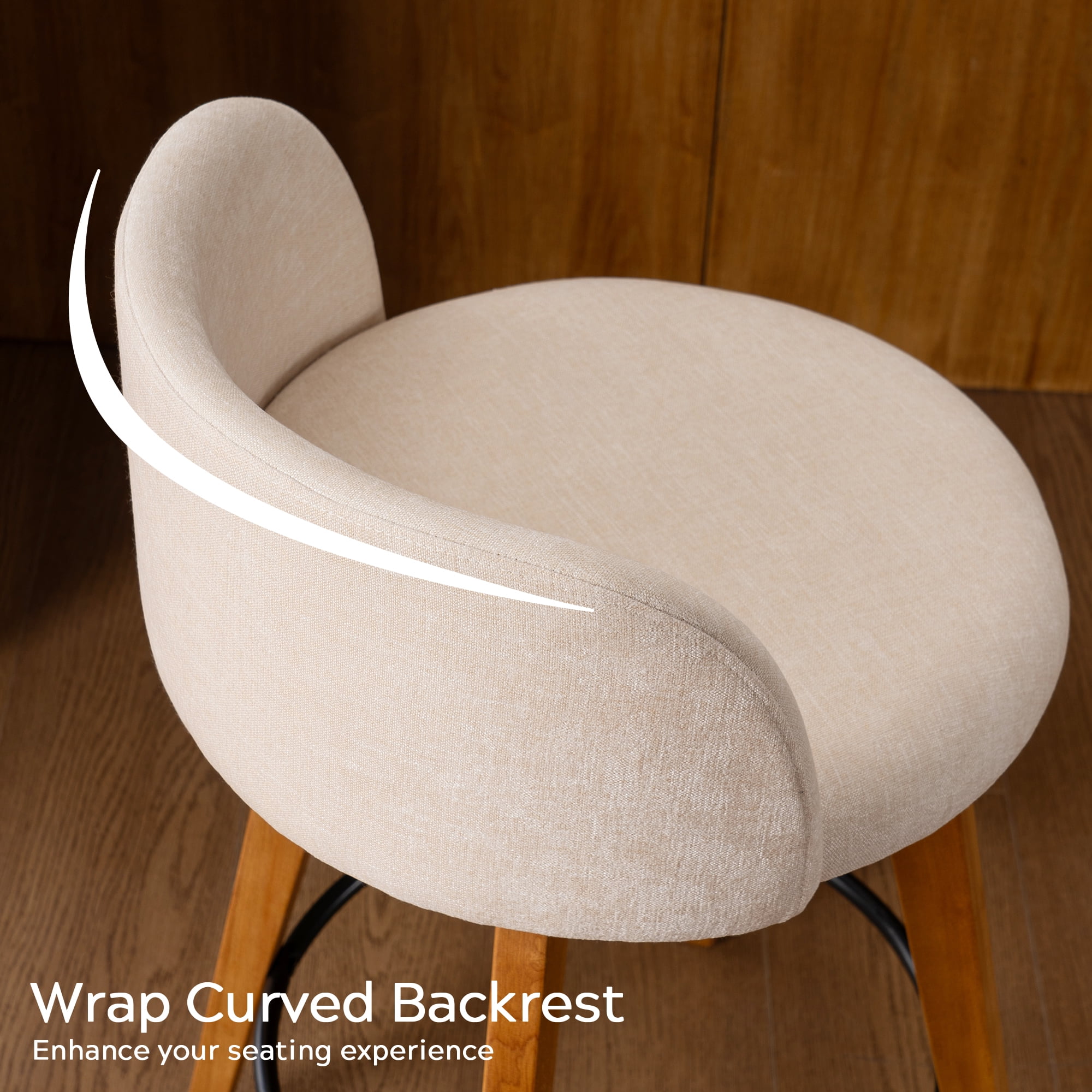 EYYTHUNG Adult Low Back Swivel Bar Stools Swivel Barstools Chenille Fabric Upholstered Set of 2, Beige