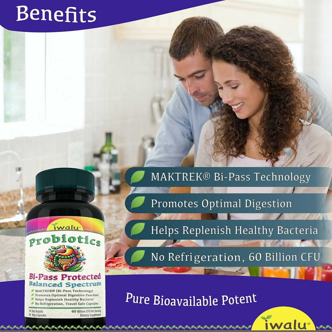 iwalu Probiotics 60 Billion CFU | Women's pH Balance, Odor Control, Flora Health | Delayed Release MAKTREK Bipass Protected Digestive Support | Gut GI Health - 60 Capsules | NSF Certified & USA Made