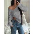 thumbnail image 6 of Women Fall Long Sleeve Sweater V Neck Tops Casual Light-Weight Knit Pullover Shirts Dark Gray S, 6 of 8