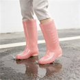 thumbnail image 3 of Women Transparent Glossy Tall Mid Calf Rain Boots Side Embossed Dot Decor Slip On Non Slip Waterproof PVC Wellies for Daily Rainy Wear Pink 40, 3 of 9