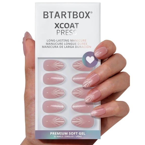 BTArtbox Press On Nails - Shell Luxe, Short Almond, Lamp-Curable, 4-Week Wear, Easy-to-Apply, 32 Count All-in-One Kit