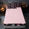 thumbnail image 4 of Homewish Halloween Skull Skeleton Zipper Twin Comforter Sets with Fitted Sheet and 2 Pillowcases for Girls, Love Heart Lips Zipper Bedding Set, Black Hot Pink White, Pink Reversible, 4 of 7