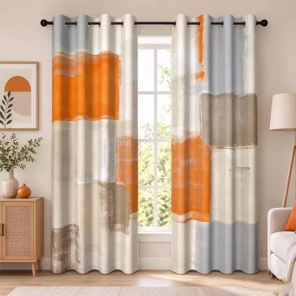 Orange Abstract Blackout Window Curtains for Living Room,Thermal Insulated Curtains,52x84 Inch,Set of 2