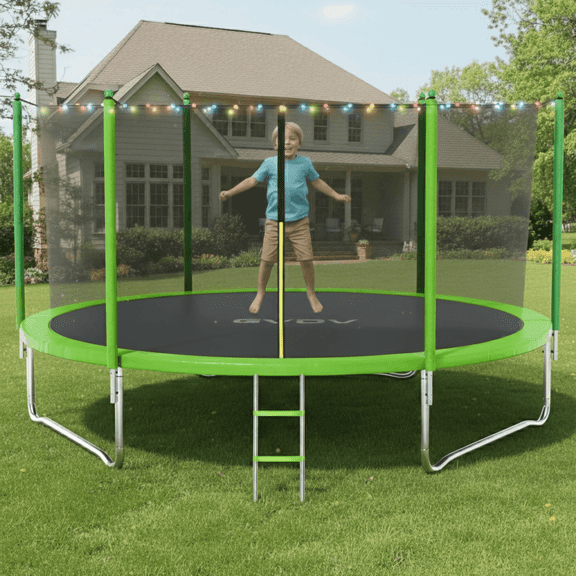 GVDV Outdoor Trampoline, 10' Backyard Recreational Trampoline with Enclosure for Kids & Adults