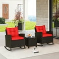 thumbnail image 2 of Gymax Set of 3 Wicker Rocking Set w/ Tempered Glass Table Patio Outdoor Red, 2 of 10
