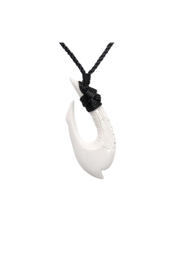 Women's Men's Hand Carved Bone Engraved Hei Matau Maori Hook Pendant Necklace