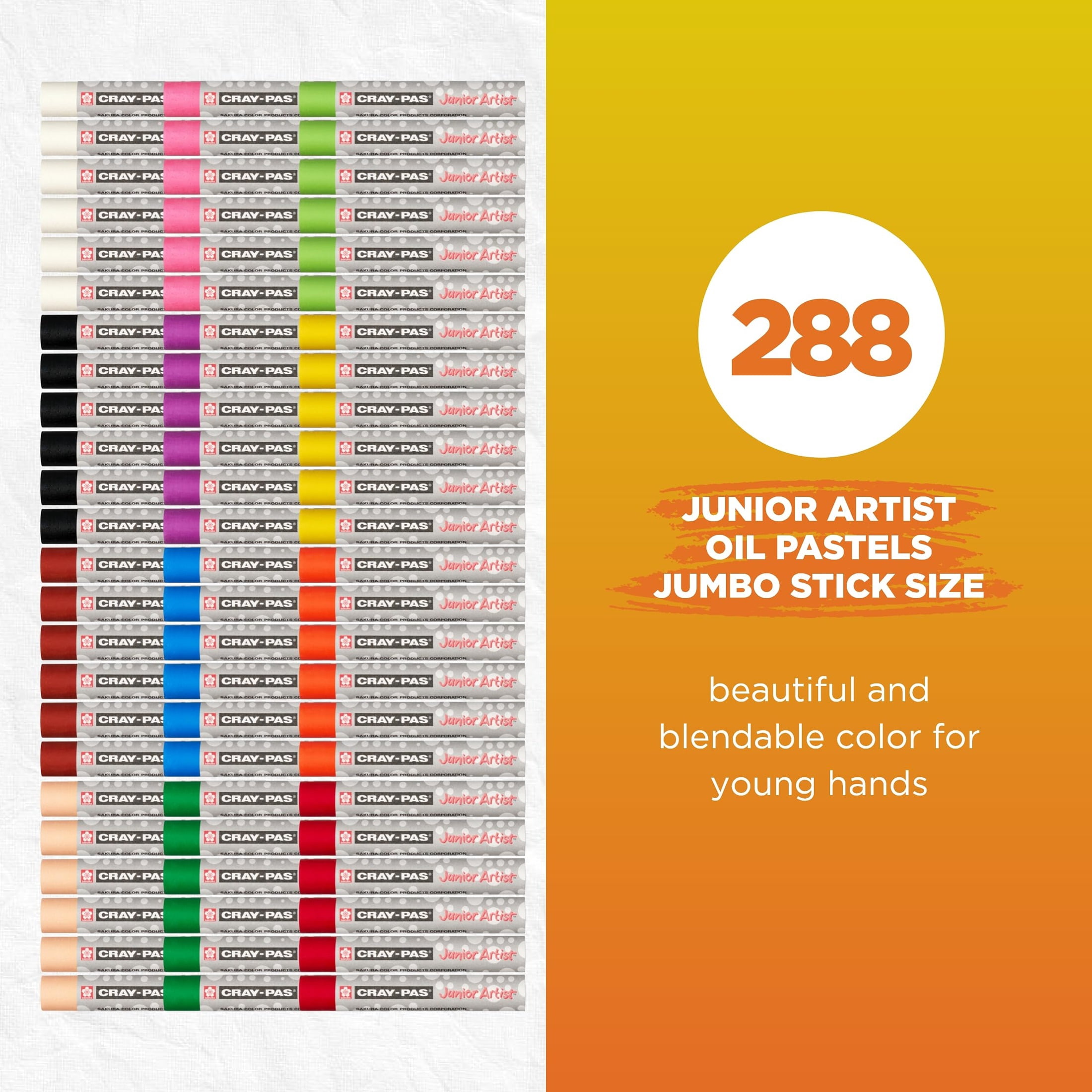 Sakura Cray-Pas Junior Artist Oil Pastel Set - Soft Oil Pastels for Artists - Great for Classrooms and Teachers - Jumbo Stick Size 288 Pieces
