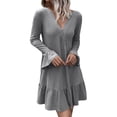thumbnail image 3 of Vestido con botones en la parte delantera, vestido de mujer con escote en V, vestido de manga larga, vestido con volantes, resultados impresionantes, 3 of 7