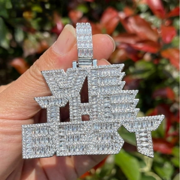 Heyoubi Iced Out We The Best Necklace for Men Baguette Pendants Prong Setting Chain Hip Hop Jewelry