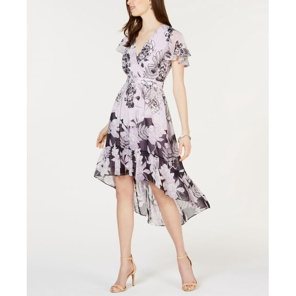 Vince Camuto Flutter Sleeve High Low Midi Dress Purple 2