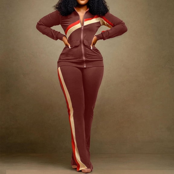 WNEGSTG Womens 2 Piece Outfits Women Clothes Sports Fashion Two Pants Pocket Set Tracksuits Women's Clothing Sets Coffee