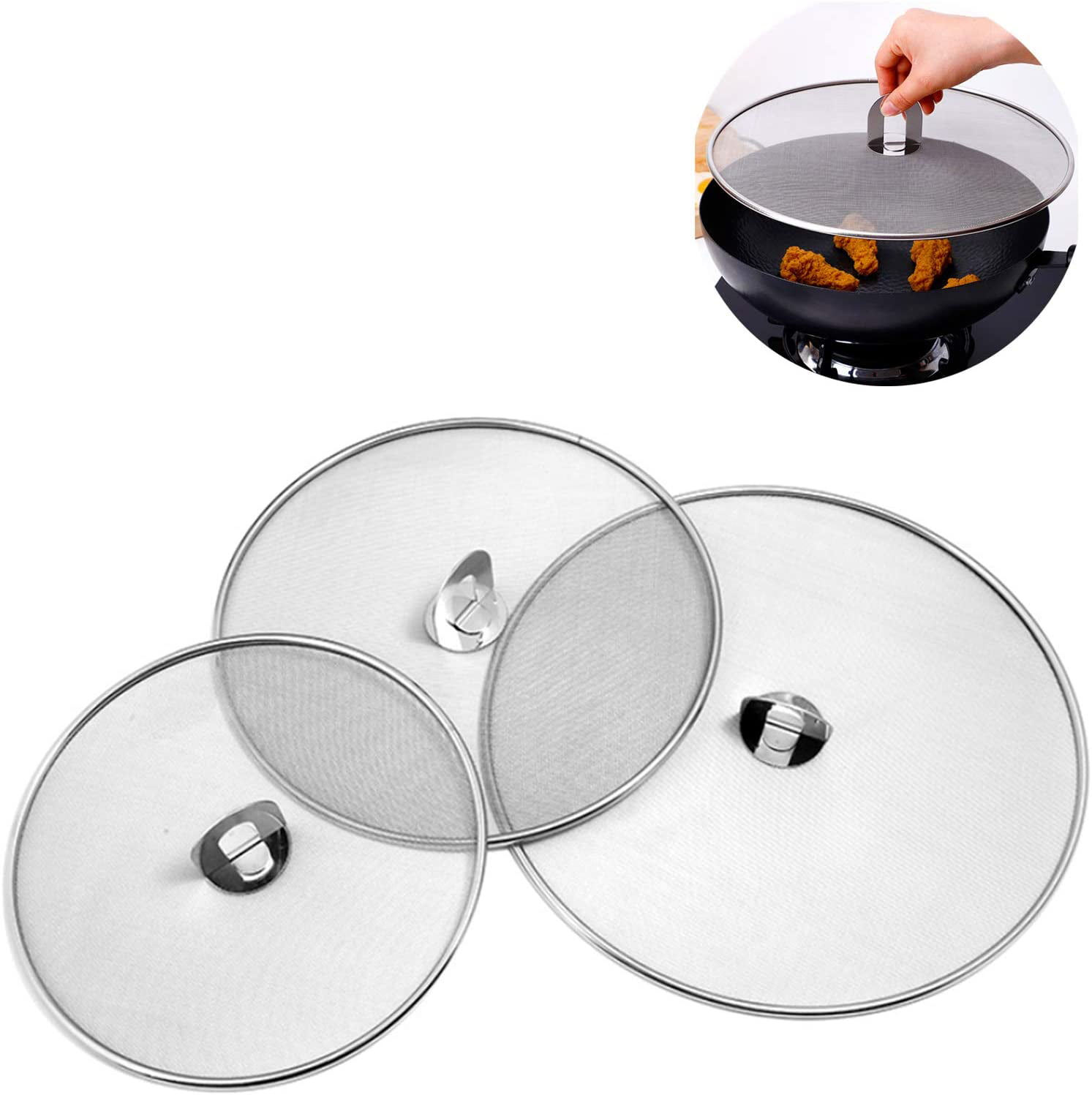 Stainless Steel Pan Splatter Guard Grease Guard Shield for Kitchen Frying Pan Cooking Supplies 9.8 Inch 11.5 Inch and 13 Inch 3 Pieces Grease Splatter Screen Mesh