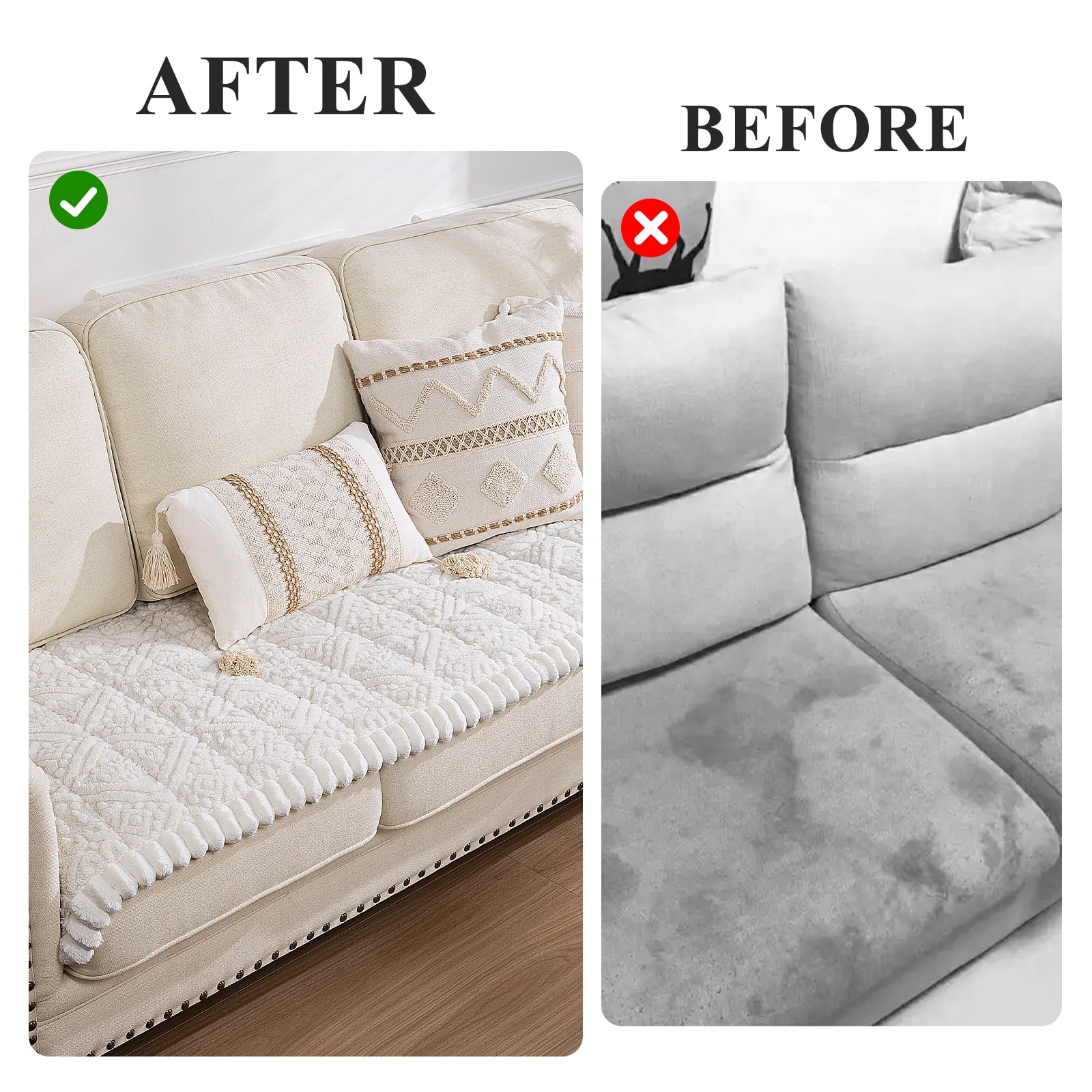 Vaukki 27.6"×59" Geometric Jacquard Sofa Slipcover,Non-Slip Washable Pet Friendly Couch Cover Furniture Cushion Protector for Dogs Cats,Beige