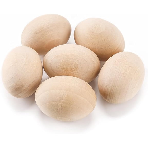 HWHCGZ 6 Pieces Unpainted Wooden Fake Eggs, Faux Eggs for Easter DIY, Crafts and Easter Decorations, Unfinished Wood Egg for Smooth and Ready to Decorate,Khaki