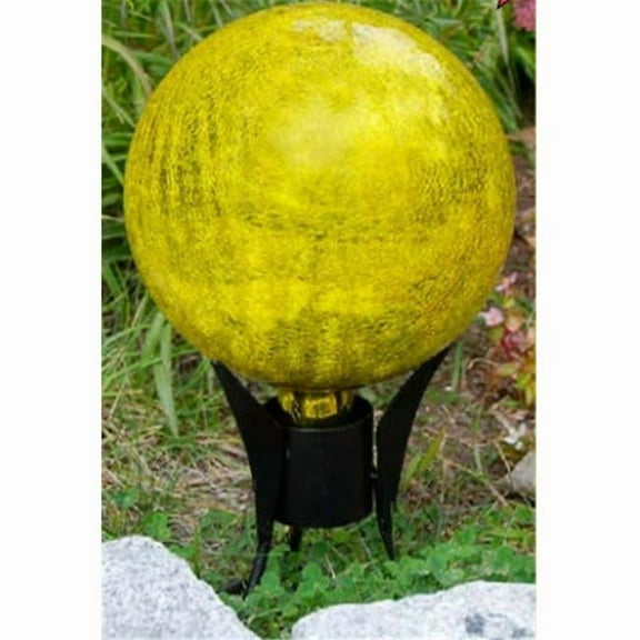 Or Gazing Globe 12 in. Lemon Drop Crackle Glass Gazing Balls, Weatherproof