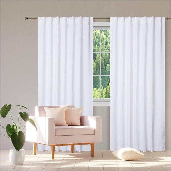 Bedding Craft White Cotton Tab Top Curtains for Living Room and Bedroom – Modern Minimalist Window Panels – Set of 2, 50"x84"