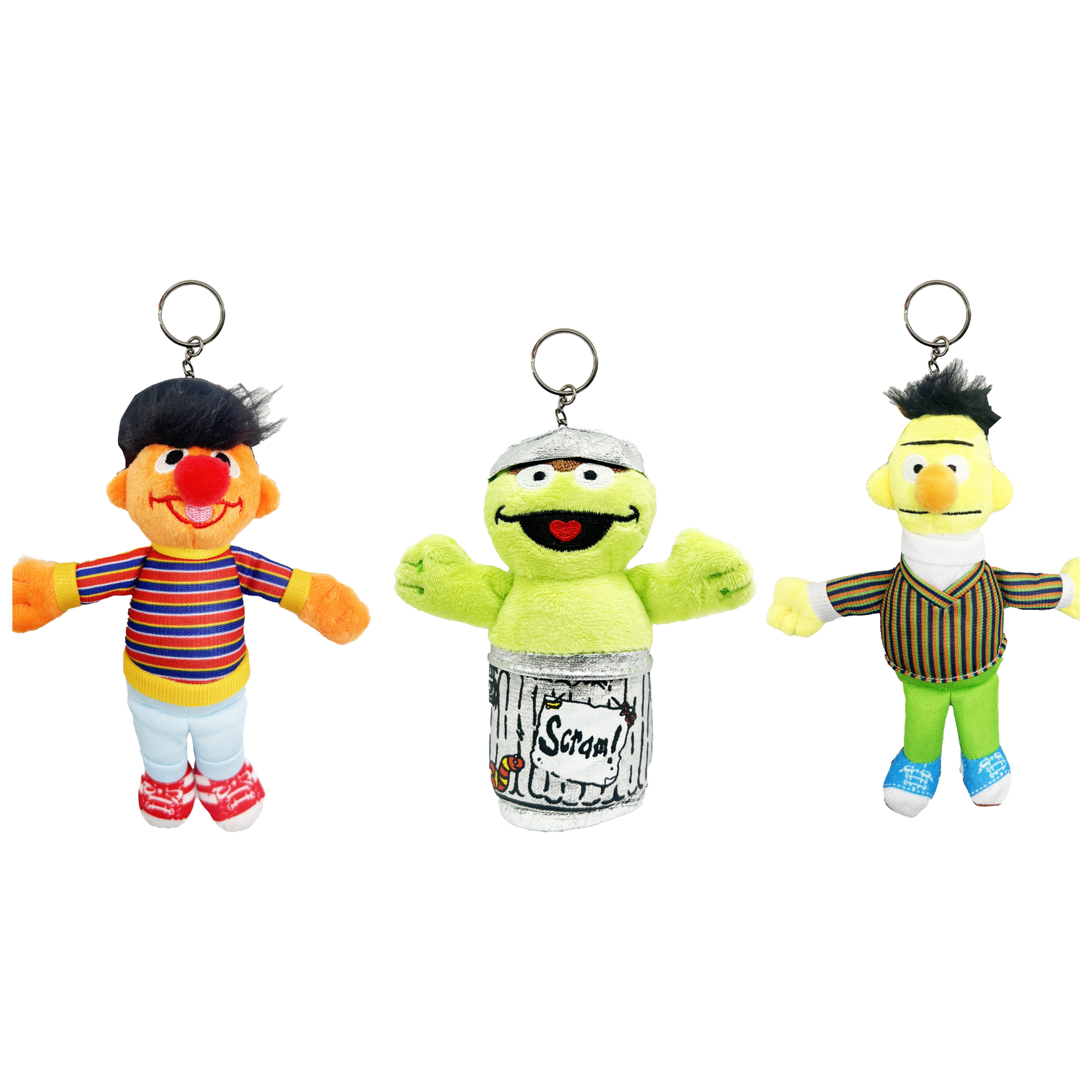 Sesame Street 3pcs  Bert Ernie, and Oscar The Grouch Plush Keychains