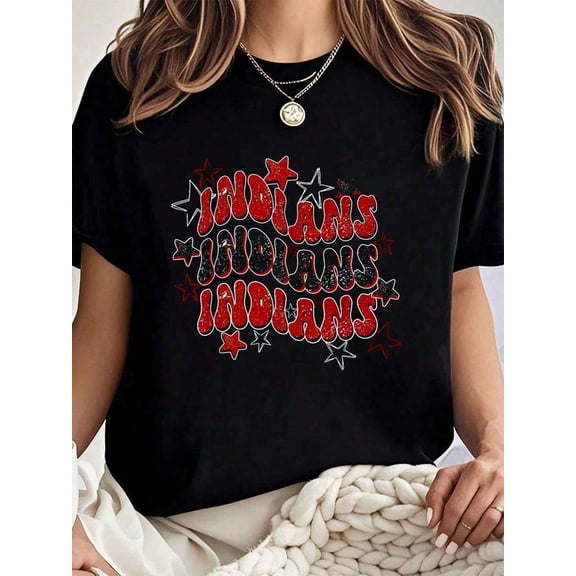 100% Cotton School Spirit Red And Black Spirit Wear T-Shirt Summer Tees Women