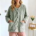 thumbnail image 5 of Moxiu Sleeping Jacket for Women Cozy Soft Fleece Plush Bed Jackets Floral Texture Pajama Top with Pockets Button Up Loungewear Blue,L, 5 of 9