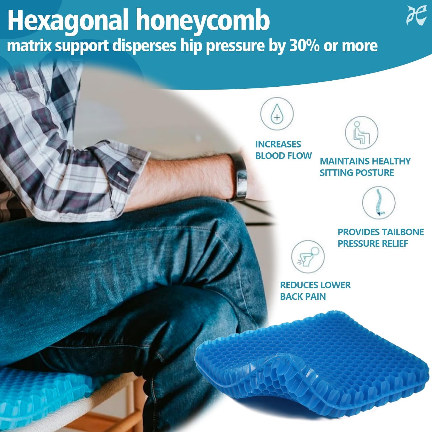 Purple Gel Seat Cushion, 19.7" Extra Large Double Thick Chair Cushions for Office Chair, Wheelchair, Car Seat, Couch, Stadium Seat Cushion for Tailbone Pain Relief, Cooling & Breathable Seat Cushions