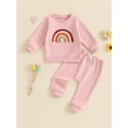 thumbnail image 2 of Suealasg Toddler Girls 2Pcs Fall Outfits 6M 1T 2T 3T Long Sleeve Crew Neck Rainbow Print Sweatshirt Top Elastic Waist Sweatpants Infant Baby Boys Clothes, 2 of 7