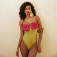 thumbnail image 5 of 2023 Women Swimwear Sexy Lacing Up Color Block 3D Flower One Piece Swimsuit and Skirt Bikini Sets Beachwear Bathing Suit, 5 of 6