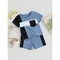 thumbnail image 4 of Musuos Toddler Boys Summer Outfits 1-4T Contrast Color Short Sleeve Pocket T-Shirts Tops and Elastic Waist Shorts 2Pcs Clothes Set, 4 of 9