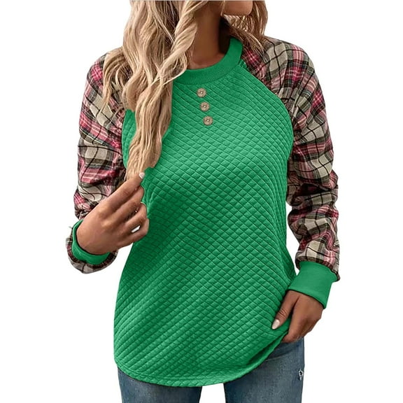CLOISE Pullover Sweatshirts for Women No Hoodie Pockets Plus Size Crew Neck Tops Color Block Long Sleeve Clothes