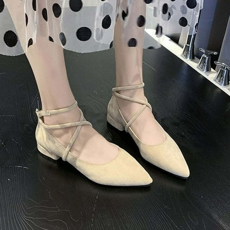 

Homadles Sandals Women- on Clearance Chunky Heel Buckle Pointed-toe Solid Color Sandals Beige Size 7.5