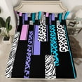 thumbnail image 2 of Castle Fairy Boys Girls Animal Zebra Leopard Print Twin Sheet Sets 3pcs,Abstract Geometric Rectangle Stripes Twin Fitted Sheet Microfiber,Black Blue Purple Breathable Flat Sheet, 2 of 7