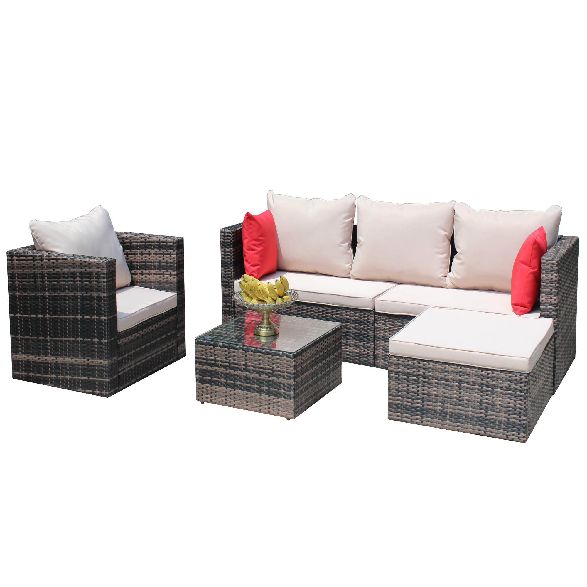 Outdoor Conversation Sets, 4 Piece Patio Furniture Sets with Wicker Chair, 3-Seat Sofa, Ottoman, Glass Table, All-Weather PE Rattan Patio Sectional Sofa Set for Backyard, Porch, Garden, Pool, L4487 - image 5 of 11