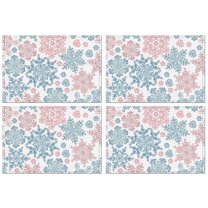 Blue and Pink Christmas Snowflake Pattern Summer Placemats Table Placemats Set Of 4-Linen Kitchen Washable Placemats Table Mats 11.8"x17.7" Non-Slip Heat Resistant