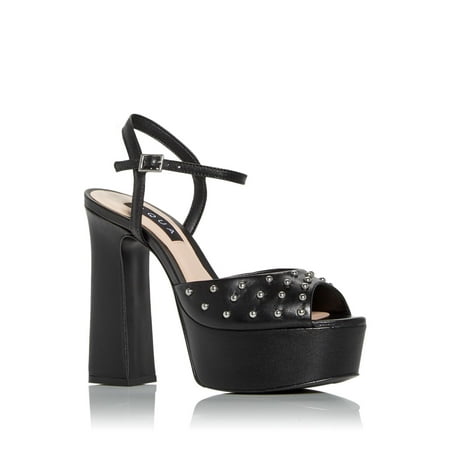

AQUA Womens Black 1-1/2 Platform Ankle Strap Studded Cullen Round Toe Block Heel Buckle Leather Dress Sandals 8 B