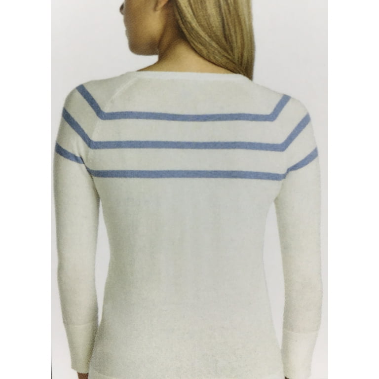 Nautica Women's Striped Crew Neck Sweater, Slate Blue Heather