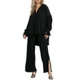 thumbnail image 1 of VISgogo Traje de pantalón de dos piezas para mujer, blusa de manga larga de color liso y pantalones de corte recto VISgogo  moda, 1 of 6