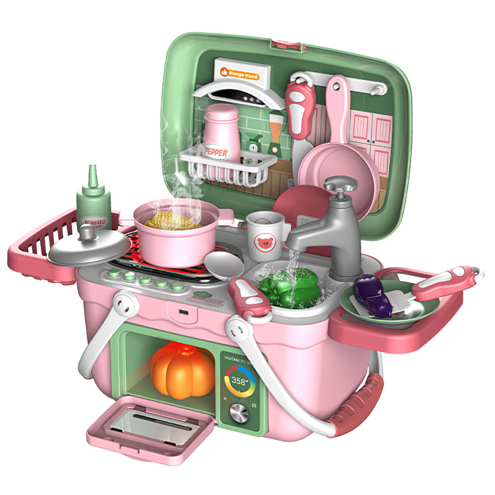 Details about   Girls Kitchen Playset Wooden Pretend Play Cooking Pans Food Baker Set Purple Toy 