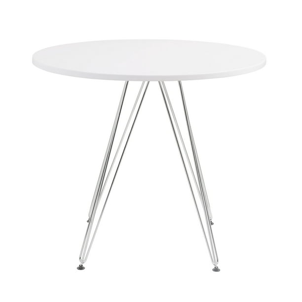 Emerald Home Audrey White And Chrome 40 Dining Table With Round Top Legs Com Emerald Home Audrey White And Chrome 40, Audrey Rustic Industrial Acacia Wood Dining Table With Metal Hairpin Legs