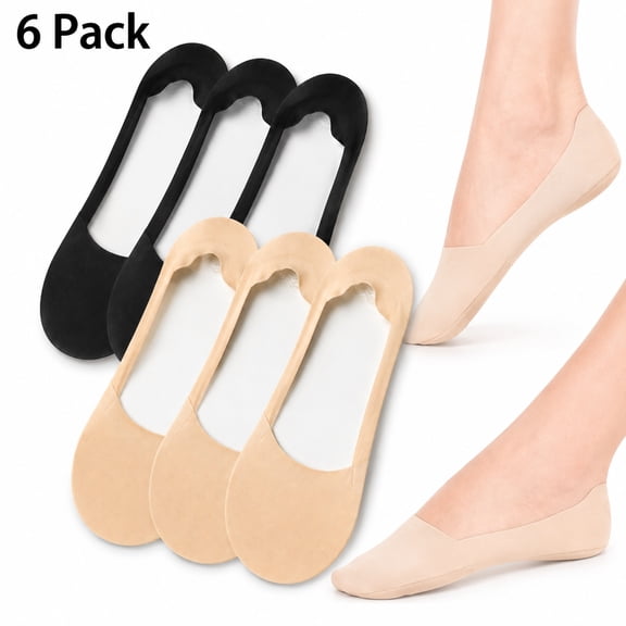 6-Pack No Show Socks Womens, Women's No Show Socks-Ultra Thin Breathable Low Cut Invisible Liner Socks with Anti-Slip Silicone Grips for Sneakers & Flats (US Shoe Size 5-9)