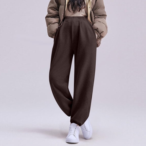 qelini Maternity Joggers with Pockets for Women High Waist Belly Support Pants Solid Color Full Length Trousers