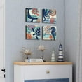 thumbnail image 6 of Coastal Wall Art Beach Decor for Bedroom Bathroom Canvas Prints Navy Blue Whale Poster Artwork Sea Life Aesthetic Painting 8 x 8" 4Pcs Sets Ocean Turtle Octopus Pictures Nursery Home Decoration, 6 of 6